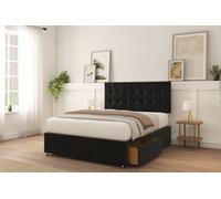 Sloomy Alabama Black Plush Divan Bed With Mattress 2 Drawers Foot-End With 26" Strutted Headboard 6' Super King