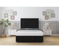 Sloomy Alabama Black Plush Divan Bed With Mattress No Drawers With 26" Strutted Headboard 5' King