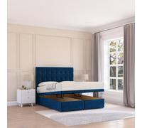 Sloomy Alabama End Lift Ottoman Bed 2Ft6 With Sprung Memory Mattress - Navy Plush & Headboard- Small Single