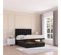 Sloomy Alabama End Lift Ottoman Bed 4Ft6 With Sprung Memory Mattress - Black Plush & Headboard- Double