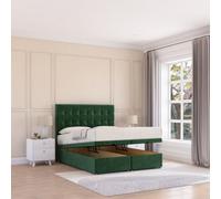 Sloomy Alabama End Lift Ottoman Bed 4Ft6 With Sprung Memory Mattress - Emerald Plush & Headboard- Double