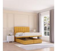Sloomy Alabama End Lift Ottoman Bed 6Ft With Sprung Memory Mattress - Mustard Plush & Headboard- Super King