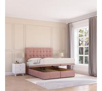 Sloomy Alabama End Lift Ottoman Bed 6Ft With Sprung Memory Mattress - Pink Plush & Headboard- Super King