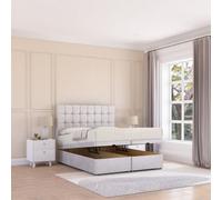 Sloomy Alabama End Lift Ottoman Bed 6Ft With Sprung Memory Mattress - Silver Plush & Headboard- Super King