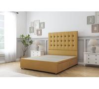 Sloomy Alabama Mustard Plush Divan Bed Base 2 Drawers Same Side With 54" Floor Standing Headboard 4' Small Double