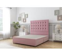 Sloomy Alabama Pink Plush Divan Bed Base 4 Drawers With 54" Floor Standing Headboard 4' Small Double