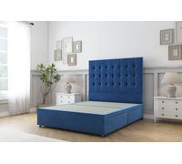 Sloomy Alabama Plush Divan Bed Base 4 Drawers With 26" Headboard in Blue | Size: Small Double Sloomy Blue Small Double