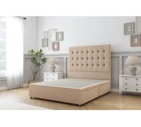 Sloomy Alabama Plush Divan Bed Base No Drawers - 54" Standing Headboard in Stone | Size: King Sloomy Stone King