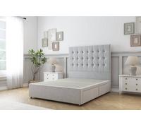 Sloomy Alabama Silver Plush Divan Bed Base 2 Drawers Same Side With 26" Strutted Headboard 4'6 Double