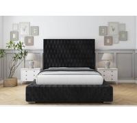 Sloomy Ambassador Black Naples Bed Frame With Mattress With 50" Upholstered Headboard 5' King