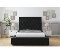 Sloomy Ambassador Black Plush Bed Frame With 50" Upholstered Headboard 4'6 Double