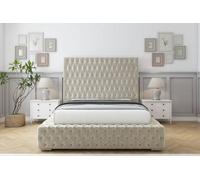 Sloomy Ambassador Cream Plush Bed Frame With Mattress With 50" Upholstered Headboard 2'6 Small Single