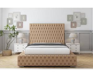 Sloomy Ambassador Latte Dumfries Bed Frame With Mattress With 50" Upholstered Headboard 3' Single