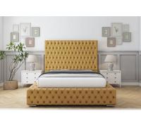 Sloomy Ambassador Mustard Plush Bed Frame With Mattress With 50" Upholstered Headboard 2'6 Small Single