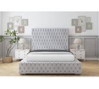 Sloomy Ambassador Naples Bed Frame With 50" Upholstered Headboard in Silver | Size: Small Double Sloomy Silver Small Double