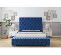 Sloomy Ambassador Navy Plush Bed Frame With 50" Upholstered Headboard 4' Small Double