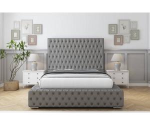 Sloomy Ambassador Pewter Dumfries Bed Frame With Mattress With 50" Upholstered Headboard 3' Single