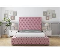 Sloomy Ambassador Pink Plush Bed Frame With Mattress With 50" Upholstered Headboard 2'6 Small Single