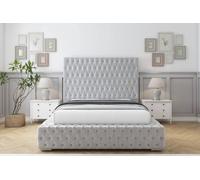 Sloomy Ambassador Plush Bed Frame With 50" Upholstered Headboard in Silver | Size: Single Sloomy Silver Single