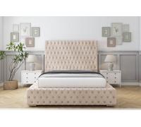Sloomy Ambassador Sand Naples Bed Frame With 50" Upholstered Headboard 4' Small Double