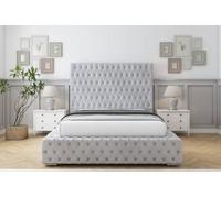 Sloomy Ambassador Silver Naples Bed Frame With Mattress With 50" Upholstered Headboard 4' Small Double