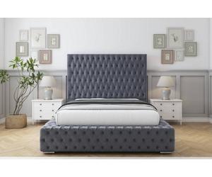 Sloomy Ambassador Steel Plush Bed Frame With 50" Upholstered Headboard 5' King