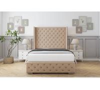 Sloomy Arundel Plush Bed Frame With 50" Upholstered Wingback Headboard in Stone | Size: Small Single Sloomy Stone Small Single