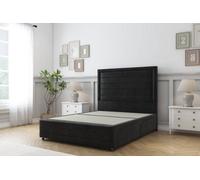 Sloomy Ashford Black Plush Divan Bed Base 4 Drawers-26" Strutted Headboard 12" Footboard 4' Small Double