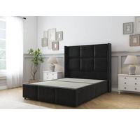Sloomy Beaumont Black Plush Divan Bed Base 2 Drawers Foot-End - 54" Wingback Headboard & 12" Footboard 4' Small Double