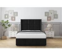 Sloomy Beaumont Black Plush Divan Bed With Mattress No Drawers With 54" Wingback & 12" Footboard 4'6 Double