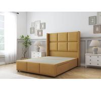 Sloomy Beaumont Mustard Plush Divan Bed Base 2 Drawers Foot-End - 54" Wingback Headboard & 12" Footboard 4' Small Double