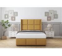 Sloomy Beaumont Mustard Plush Divan Bed With Mattress No Drawers With 54" Wingback & 12" Footboard 2'6 Small Single