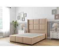 Sloomy Beaumont Pebble Plush Divan Bed Base No Drawers - 54" Wingback Headboard & 12" Footboard 4' Small Double