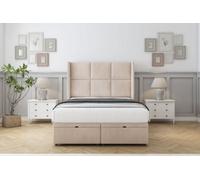 Sloomy Beaumont Sand Naples Ottoman Bed With Mattress With 54" Wingback Headboard 4'6 Double