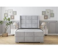 Sloomy Beaumont Silver Naples Bed Frame With 50" Upholstered Wingback Headboard 4'6 Double