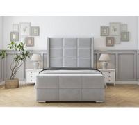 Sloomy Beaumont Silver Plush Bed Frame With 50" Upholstered Wingback Headboard 2'6 Small Single