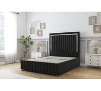 Sloomy Boston Chrome Black Plush Divan Bed 2 Drawers Left Side-54" Floor Standing Headboard 12" Footboard 4' Small Double