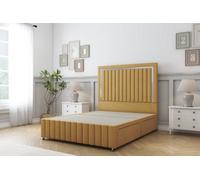 Sloomy Boston Chrome Mustard Plush Divan Bed 2 Drawers Right Side-54" Floor Standing Headboard 12" Footboard 3' Single