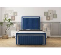 Sloomy Boston Chrome Navy Plush Bed Frame With Mattress With 50" Upholstered Headboard 3' Single