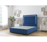 Sloomy Boston Chrome Navy Plush Divan Bed 2 Drawers Left Side-26" Strutted Headboard 12" Footboard 3' Single