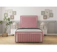 Sloomy Boston Chrome Pink Plush Bed Frame With 50" Upholstered Headboard 4' Small Double