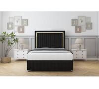 Sloomy Boston Gold Black Plush Divan Bed Set 2 Drawers Right Side With 54" Floor Standing & 12" Footboard 4'6 Double