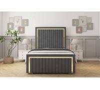 Sloomy Boston Gold Coniston Bed Frame With 50" Upholstered Headboard in Dark Grey | Size: Small Single Sloomy Dark Grey Small Single
