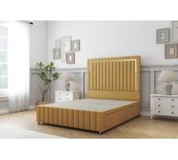 Sloomy Boston Gold Mustard Plush Divan Bed 2 Drawers Right Side-26" Strutted Headboard 12" Footboard 4'6 Double