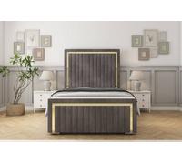 Sloomy Boston Gold Slate Naples Bed Frame With 50" Upholstered Headboard 4' Small Double