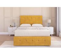 Sloomy Cambridge Mustard Plush Divan Bed 2 Drawers Left Side-54" Floor Standing Headboard 12" Footboard 4'6 Double