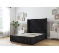 Sloomy Camden Black Naples Divan Bed Base No Drawers-54" Wingback Headboard12"-Footboard 4'6 Double