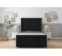 Sloomy Camden Black Plush Bed Frame With Mattress With 50" Upholstered Wingback Headboard 4' Small Double