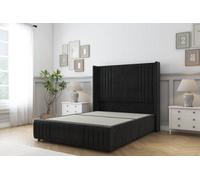 Sloomy Camden Black Plush Divan Bed Base No Drawers-54" Wingback Headboard12"-Footboard 2'6 Small Single