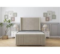Sloomy Camden Cream Plush Bed Frame With 50" Upholstered Wingback Headboard 5' King